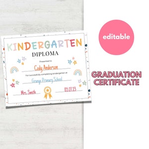 Kindergarten-Abschluss-Zeugnis, Abschluss-Diplom, Grundschule, letzter Schultag, Abschlussfeier, Canva-Vorlage