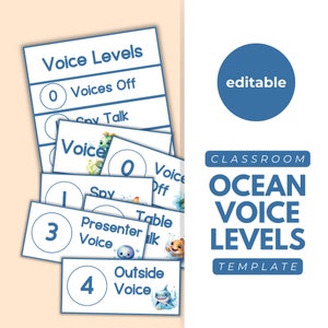 Ocean Themed Voice Level Poster Template, Voice Level Labels, Voice Level Display, Classroom Rules, Back to School, Sea Creatures