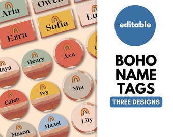 Boho Rainbow Name Tags, Desk Plates, Classroom Decor, Classroom Display, Name Labels