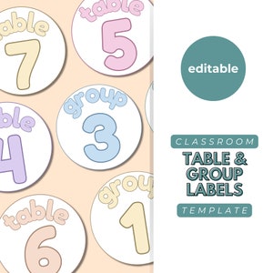 Pastel Classroom Table Labels, Group Signs, Table Numbers Pack, Group Number Signs, Labels, Classroom Decor