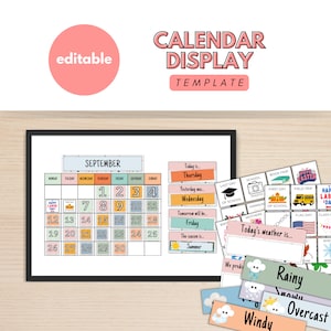Classroom Calendar Display | Weather Display, Montessori Calendar, Homeschool Calendar, Classroom Decor, Pocket Calendar