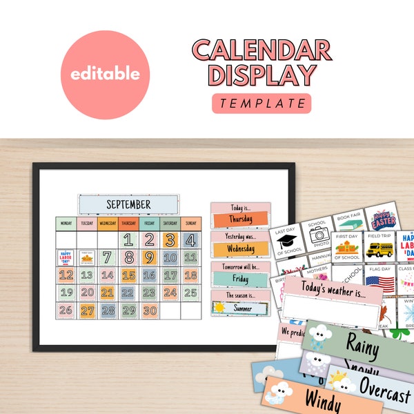 Classroom Calendar Display | Weather Display, Montessori Calendar, Homeschool Calendar, Classroom Decor, Pocket Calendar