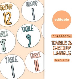 Classroom Table Labels, Group Signs, Table Numbers Pack, Group Number Signs, Labels, Classroom Decor