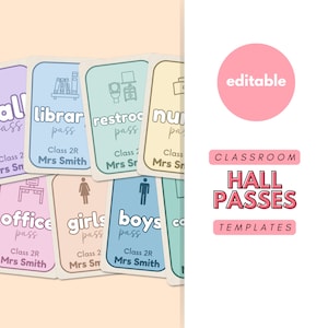 Flurpass für Klassenzimmer, Canva-Vorlagen, Pässe, Badezimmer, Toilette, Büro, Grundschule, Gymnasium, Lehrer, Schulanfang, Pastell