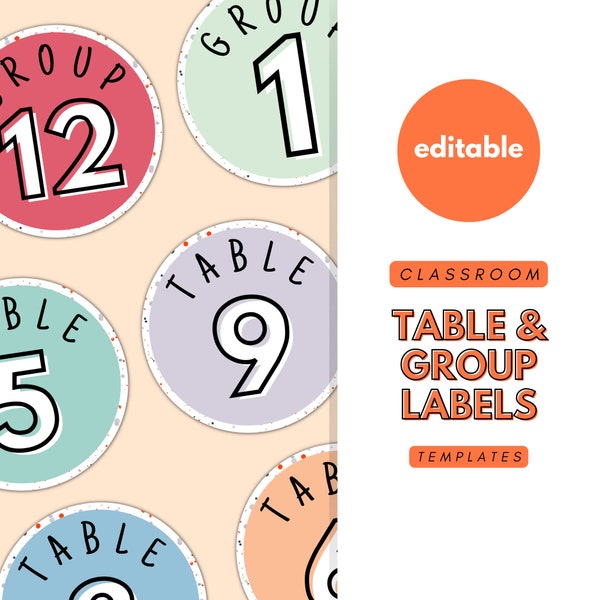 Classroom Table Labels, Group Signs, Table Numbers Pack, Group Number Signs, Labels, Classroom Decor