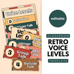 Retro Voice Level Template, Voice Level Poster, Voice Level Labels, Voice Level Display, Classroom Rules, Back to School