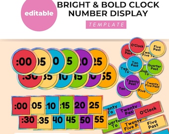 Bright and Bold Clock Numbers Display, Learn the Time, Teach the Time, Clock Number Labels, Classroom Display, Classroom Decor