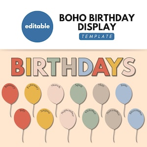Boho Rainbow Classroom Birthday Display, Birthday Board, Classroom Birthdays, Birthday Chart, Student Birthdays, Birthday Bulletin