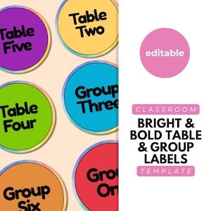 Bright & Bold Classroom Table Labels, Group Signs, Table Numbers Pack, Group Number Signs, Labels, Classroom Decor