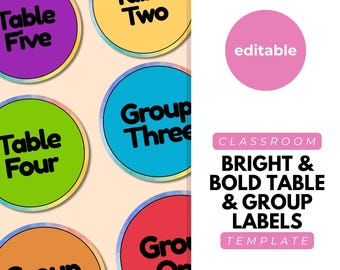 Bright & Bold Classroom Table Labels, Group Signs, Table Numbers Pack, Group Number Signs, Labels, Classroom Decor