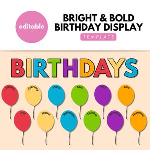 Bright & Bold Classroom Birthday Display, Birthday Board, Classroom Birthdays, Birthday Chart, Student Birthdays, Birthday Bulletin