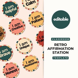 Retro Affirmation Station, Positive Affirmations, Classroom Decor, Classroom Display, Affirmation Mirror, Class Printables