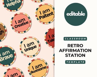 Retro Affirmation Station, Positive Affirmations, Classroom Decor, Classroom Display, Affirmation Mirror, Class Printables