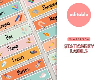 Stationery Labels, Rolling Cart Labels, Trolley Labels, Classroom Decor, Classroom Labels, Teacher Labels, Teacher Toolbox Labels