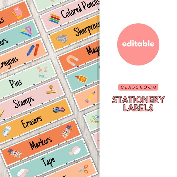 Stationery Labels, Rolling Cart Labels, Trolley Labels, Classroom Decor, Classroom Labels, Teacher Labels, Teacher Toolbox Labels