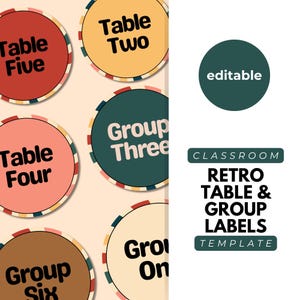 Retro Classroom Table Labels, Group Signs, Table Numbers Pack, Group Number Signs, Labels, Classroom Decor