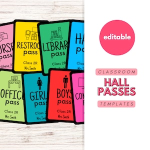Classroom Hall Pass | Canva Templates, Passes, Bathroom, Restroom, Office, Elementary School, High School, Teacher, Back to School
