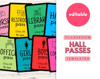 Classroom Hall Pass | Canva Templates, Passes, Bathroom, Restroom, Office, Elementary School, High School, Teacher, Back to School