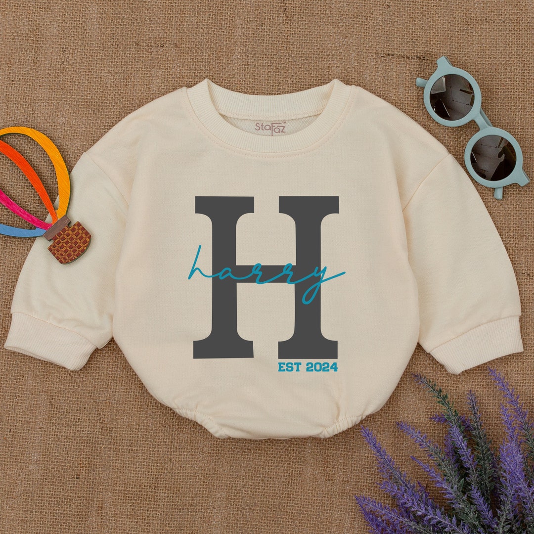 Personalized Baby Name Romper, Baby Announcement, Baby Boy Bodysuit