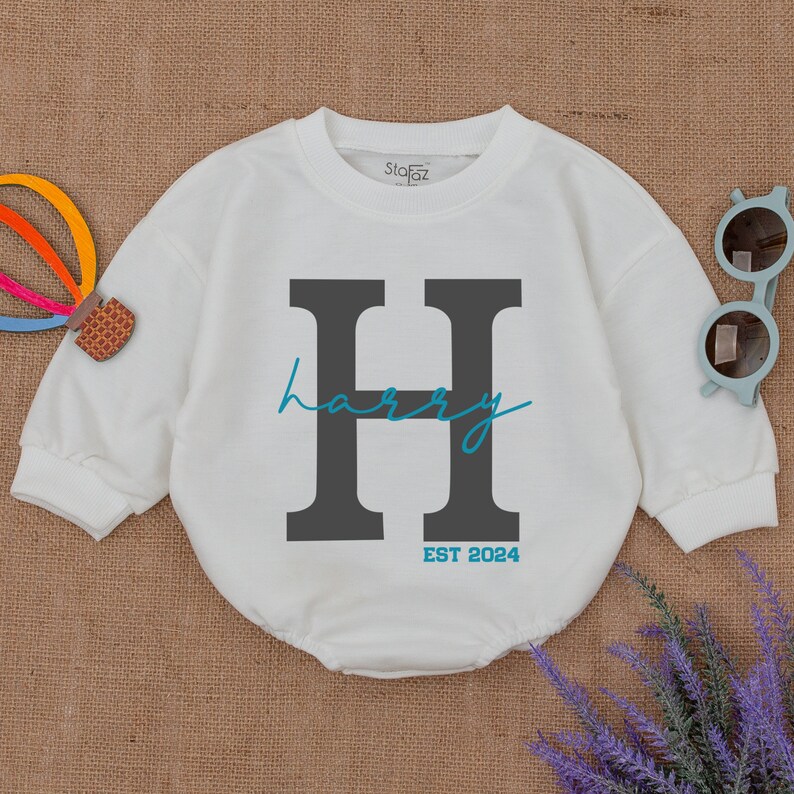 Personalized Baby Name Romper, Baby Announcement, Baby Boy Bodysuit