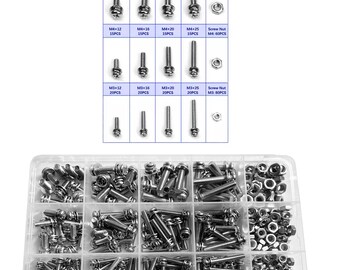 Set van 360 bouten, moeren en ringen (kruiskop, M3, M4, M5, roestvrij staal)