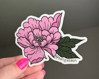 Peony Pink Traditional Tattoo Vinyl Sticker