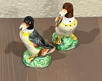 Mallard Duck Salt & Pepper Shakers 3" Ceramic Painted Cork Stopper Japan Made