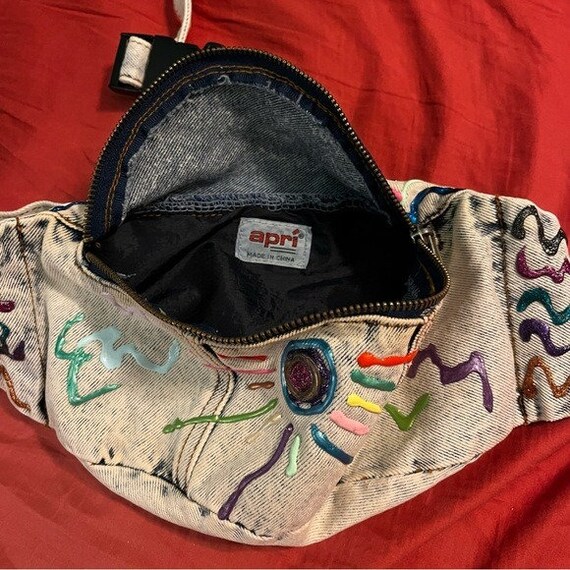 VTG 80s/90s Acid Wash Denim Fanny Pack Belt Bag C… - image 4