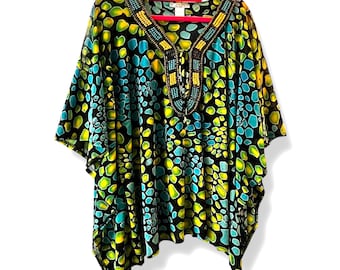 Alberto Makali Top Medium Mesh Poncho Cover up Boho Artsy Beaded Y2K/90s