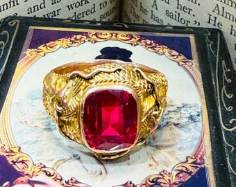 14ct Yellow Gold Synthetic Ruby Ring