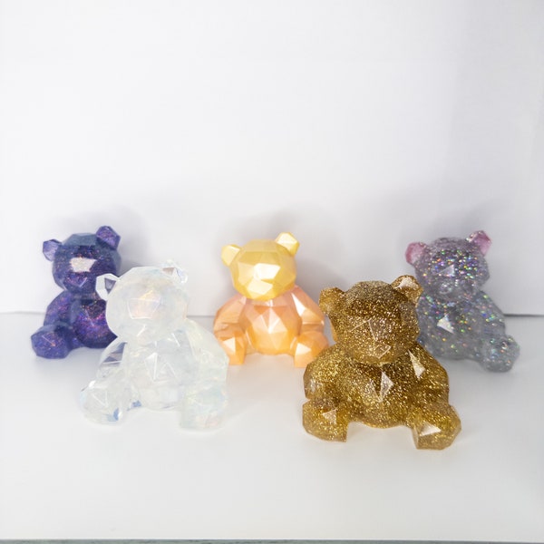 Handmade 3D Geometric Resin Teddy Bear, Animal Figures, bear statue, bear lover gifts, paperweight, unique home deco, bear desk decoration