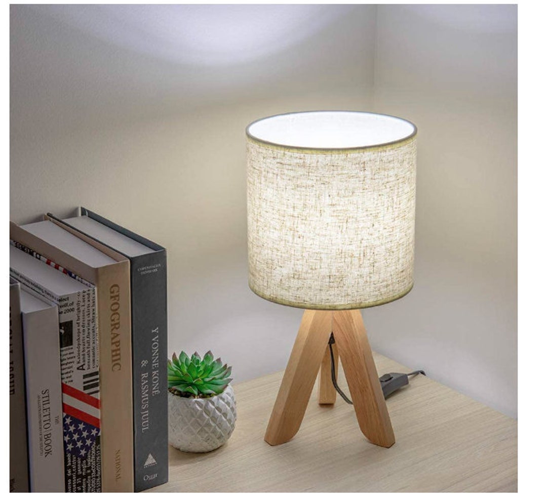 Small Bedside Table Lamp Wooden Tripod Nightstand Lamp for Etsy