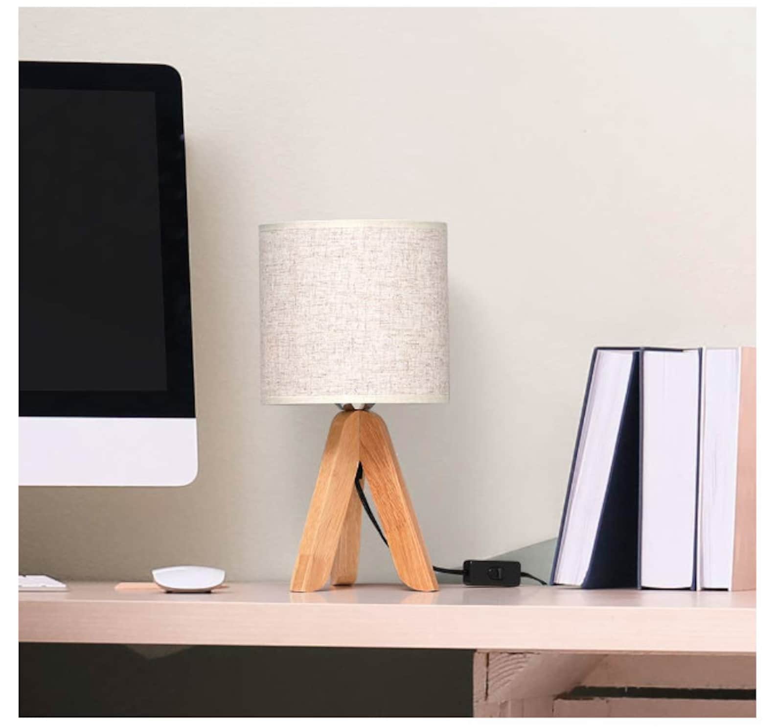 Small Bedside Table Lamp Wooden Tripod Nightstand Lamp for Etsy