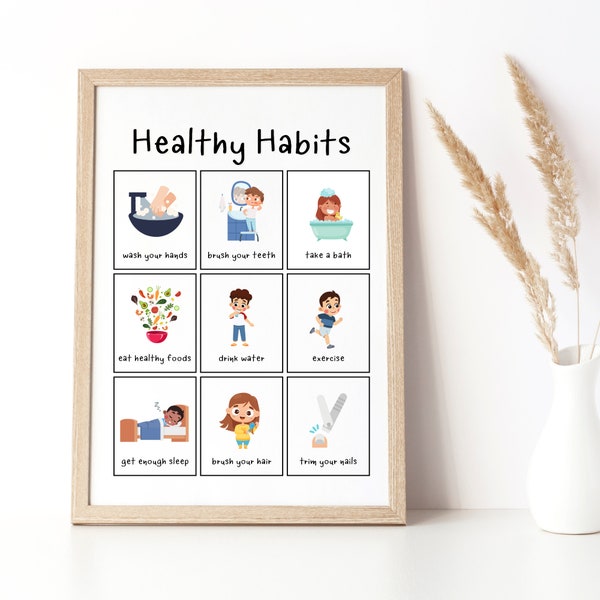 Healthy Habits Checklist, Kids Daily Routine, Daily Checklist, Chore Chart, Daily Habit Chart |