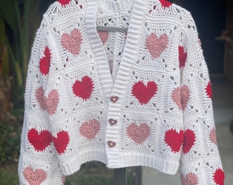 Heart Granny Square Cardigan Crochet Pattern (Pattern Only)