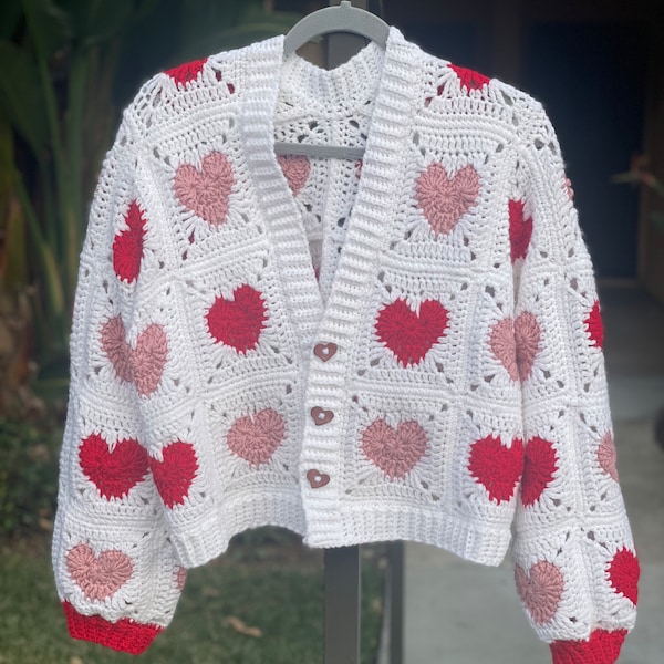 Heart Granny Square Cardigan Crochet Pattern (Pattern Only)