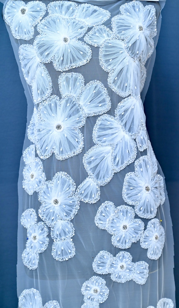 sachin and babi light blue dress Elie Saab Dress Fabric, Hand Embroidery With Flower Applique and Beaded Gown  Fabric for Wedding Dress, Communion, Christening Gown Sweet 16