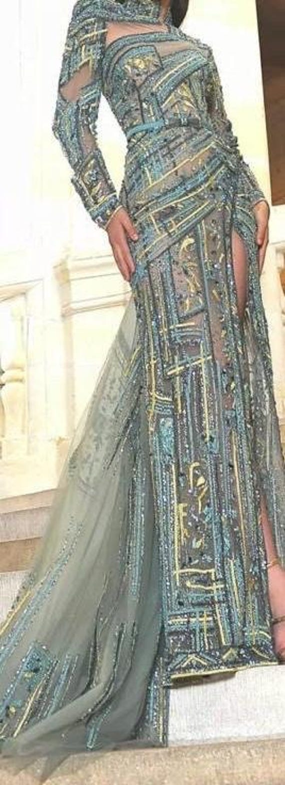 Buy Tony Ward 2023 Inspo Green or Blue Evening Gown Custom Made Dress .  Heavy Beaded Gown for Mother of the Bride, Mother of Groom Green Dress  Online in India - Etsy