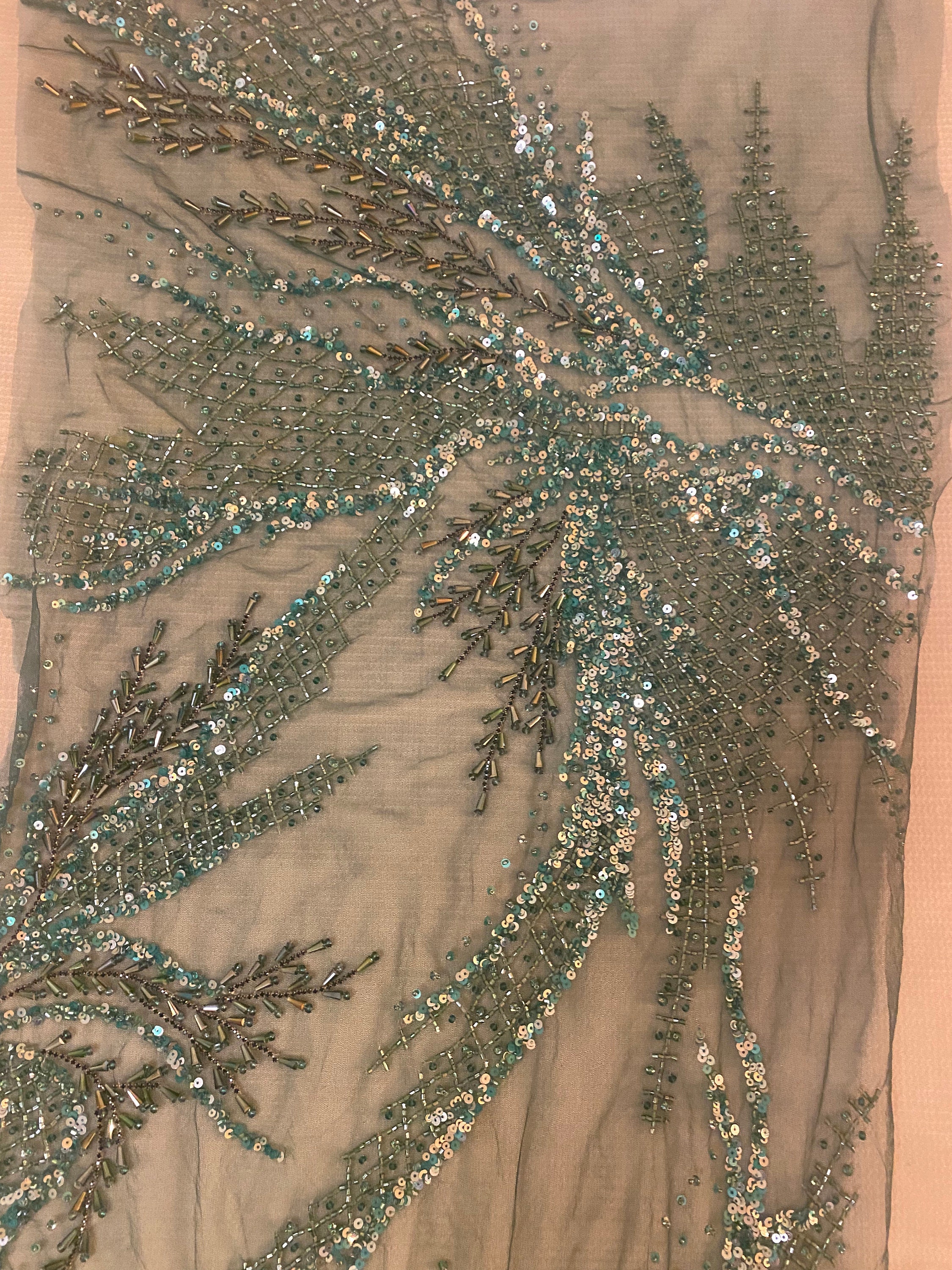 Mehendi Green Crepe Tissue Gold Fabric for Bridal Wear | MF135-5004 main image 1