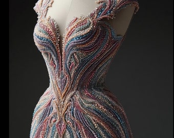 Oscar inspired Hand beaded couture evening gown with heavy embroidery front and back panel, mother of bride, groom Gown