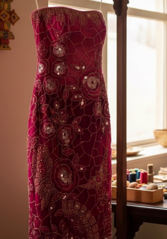 Custom Made Zuhair Murad inspired haute cou dress in magenta for reception bridal evening gown