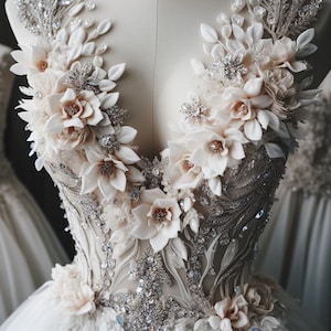 Ellie Saab 2024 inspo hand embroidery 3D FLOWER  Bridal Bodice, Corset for Bride, Evening Gown, Mother of bride, Prom dress.