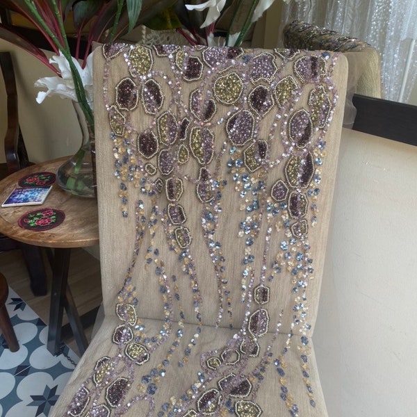 Broderie à la main exquise avec tissu haute couture en perles lourdes avec perles de pierres, robe de bal, couture 2023, robe de mariée, mère de la mariée