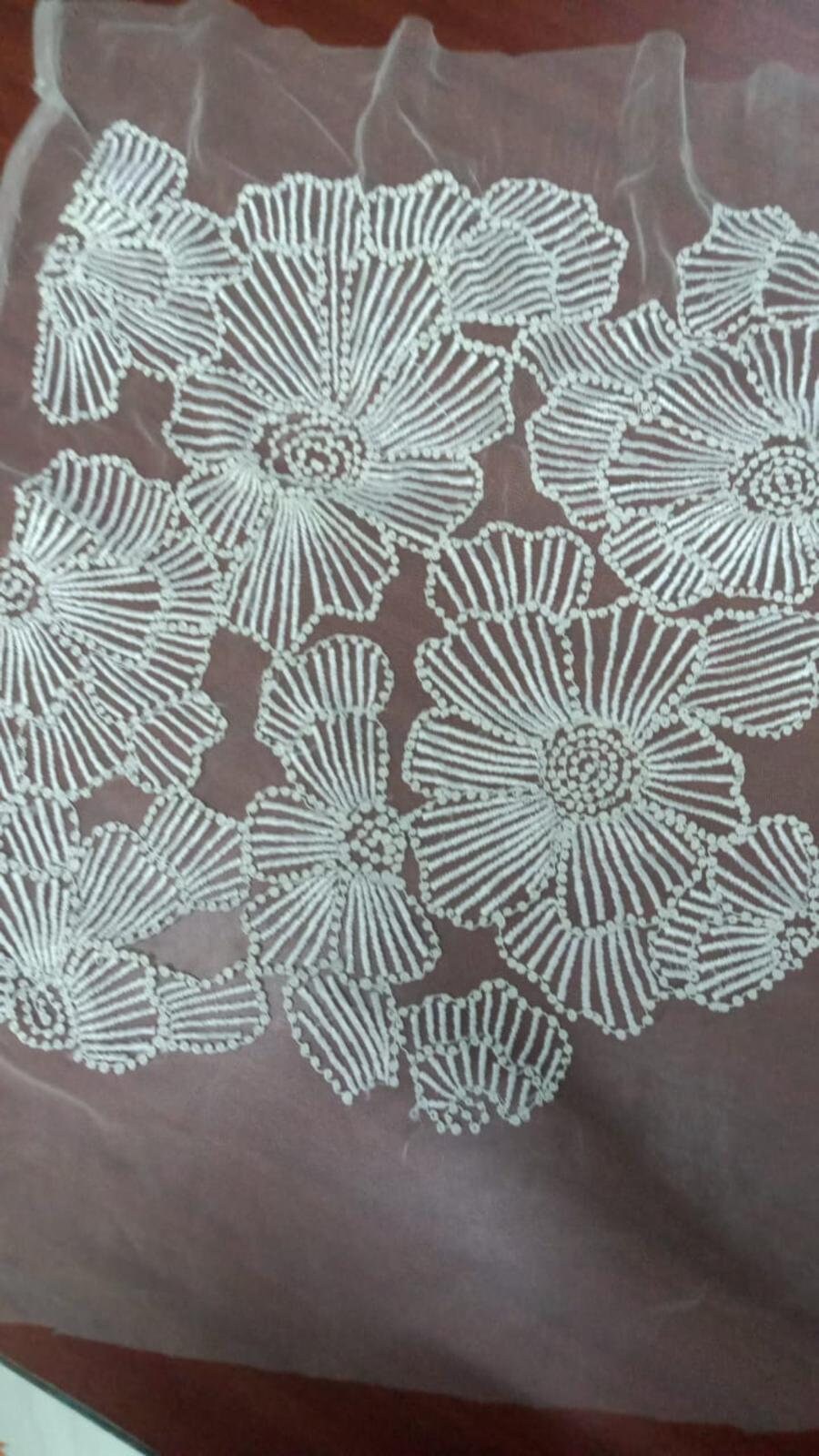 Handmade Luxurious fabric with special hand cut 3d floral applique, individually crafted for an exquisite bridal dress, gown. prom