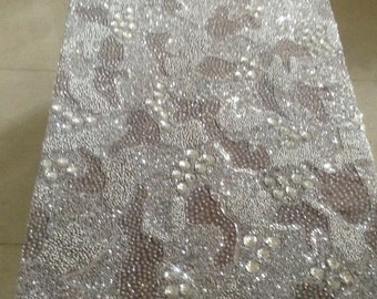 Heavy beaded  Luxurious Bridal fabric evening gown fabric,  hand embroidered
