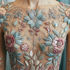 Ice blue Oscar inspired custom made bridal corset bodice floral bridal evening gown reception dress haute couture blouse