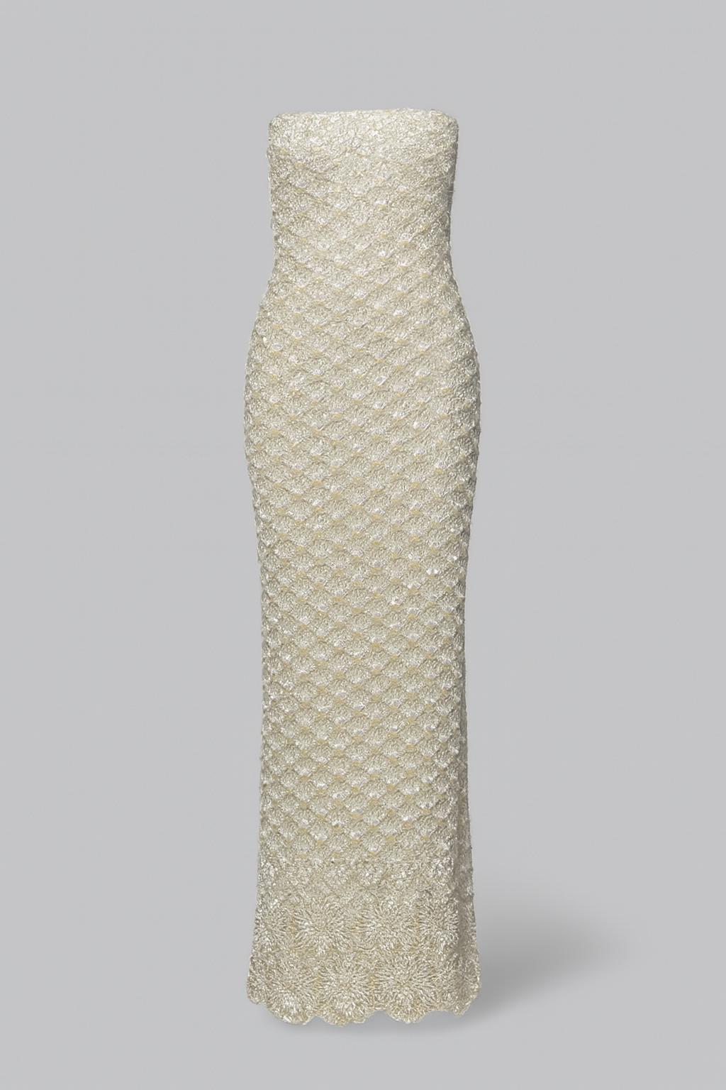 oscar de la renta gold wedding dress Vivid Dreams Strapless Sequin Romper Gold main image 0