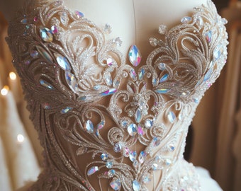 la Renta 2024 inspo hand embroidery Swarovski Crystal Bridal Bodice, Corset for Bride, Evening Gown, Mother of bride, Prom dress.