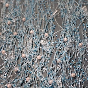 Yellow Handmade fabric, fishnet sequence EMBROIDERY, crafted bridal dress, evening gown, or a cocktail dress fabric, LACE WITH sequin