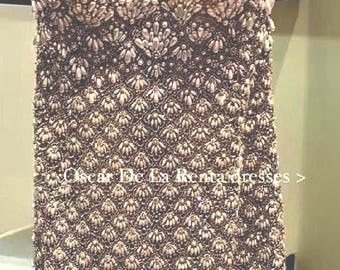Oscar de la renta inspired custom dress  hand embroidery gold dress  for wedding cocktail dress , reception , mother of bride groom